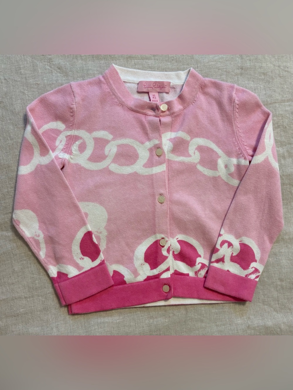 Lilly Pulitzer Kids Girls Cardigan Sweater 2T-3T Pink Chain Print